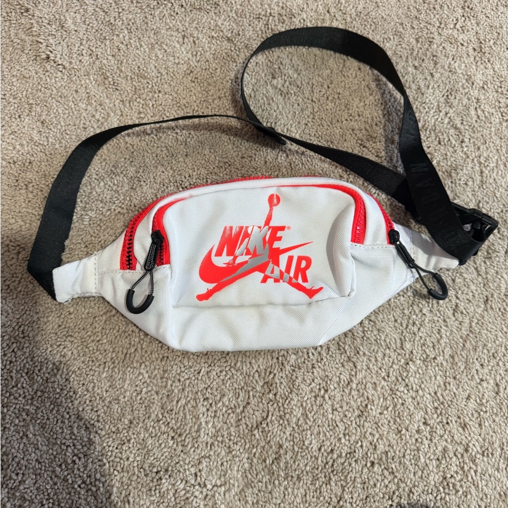 Nike White and Red Air Waist Bag with Black Strap